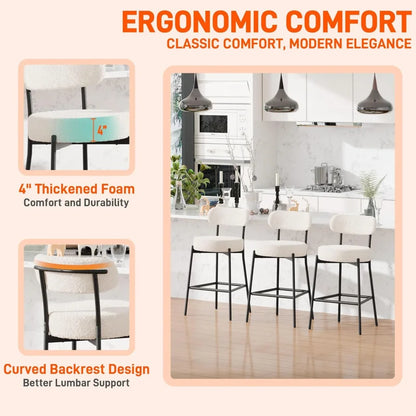 4 Inch(about 10.2 cm)Thick round Seat Height Metal Bar Stool,with Curved Back,Suitable for Kitchen Island、Coffee Shop、Bar