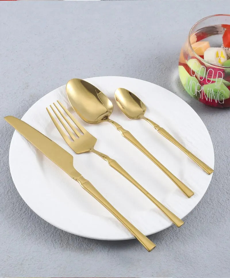 4pcs Cutlery Set Gold Dinnerware Stainless Steel Silverware Knife Fork Spoon Tableware Flatware Set Kitchen Accessories