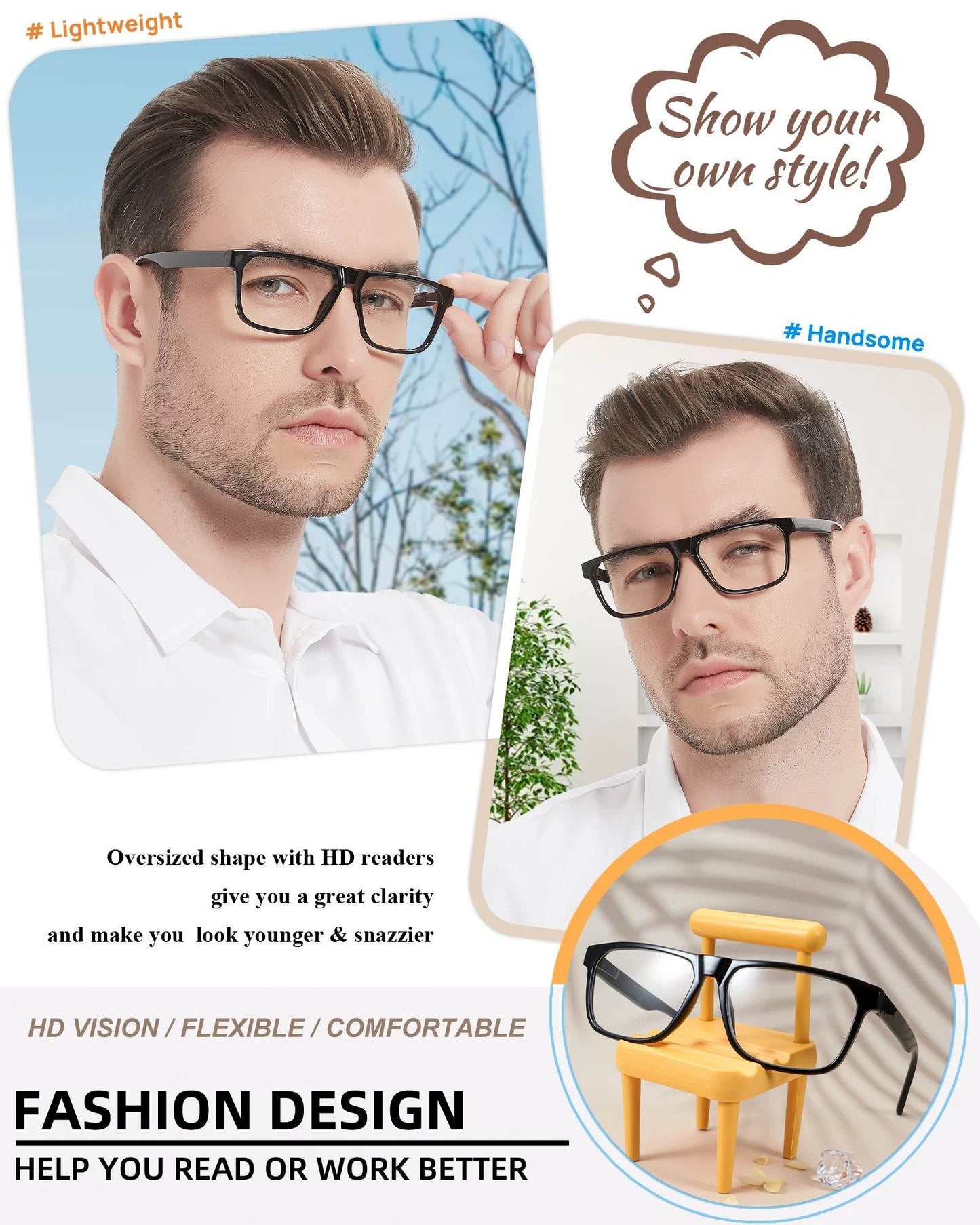 Square Reading Glasses For Men Hyperopia Optical Eyeglasses Frame Presbyopia Glasses Classic Eyewear Magnifying Readers +1.25 +1 - MarvelouStoree