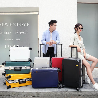 Travel Luggage fashion 20/24/28 inch suitcase aluminum frame trolley case for men and women small 20 inch cabin suitcase