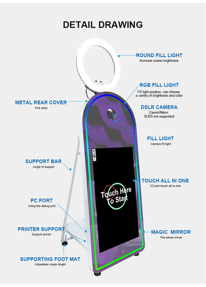 DSLR Photo Booth 32" Selfie Touch Screen Machine Magic Mirror Photo Booth for Party Wedding Events Christmas With Flight Case