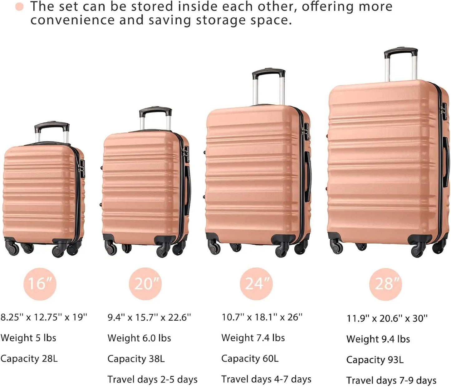 Luggage Set 4 Piece Luggage ABS hardshell TSA Lock Spinner Wheels Luggage Carry on Suitcase WHITE-BROWN, 6 piece set