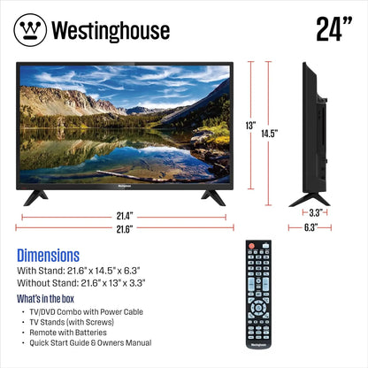 24 Inch TV with DVD Player Built in, 720p HD LED Small Flat Screen TV DVD Combo with HDMI, USB, & Parental Controls, Non-Smart T