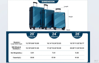 Hardshell Luggage Set,3 Piece Hardside Suitcases with Spinner Wheel,Lightweight Carry-on luggage 20" 24" 28"