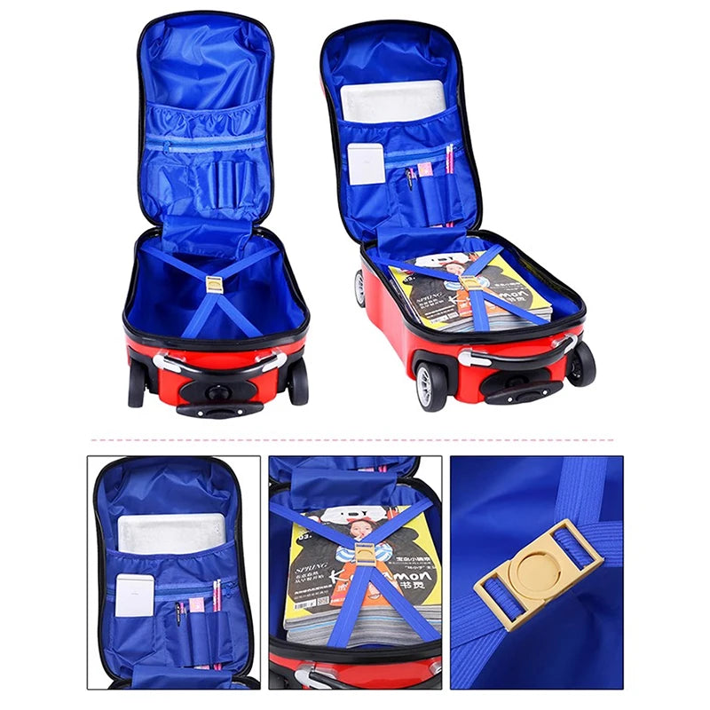 Cartoon Kids Suitcase Boys Can Ride 18" Trolley Box Car Elementary School Backpack with wheels 13" Travel Luggage Boarding Box