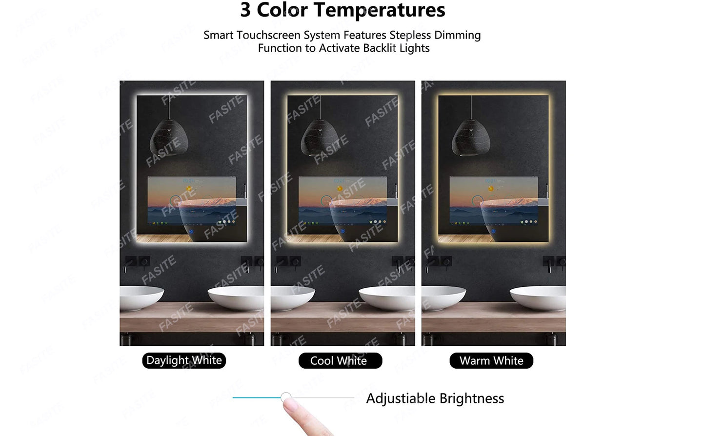 For  24 x 32 Inch Bathroom Vanity Smart Mirror with 21.5" Full Touch Screen Android 11 TV, Wi-Fi Bluetooth 3 Color