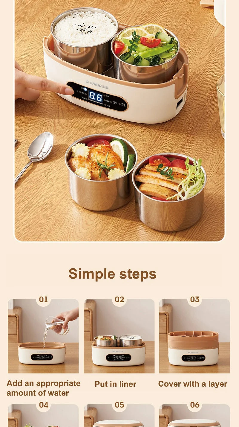 2L Smart Electric Lunch Box Heating Lunch Box Portable Steam Cook Pot Constant Temperature Heating Food Heater Office 220V