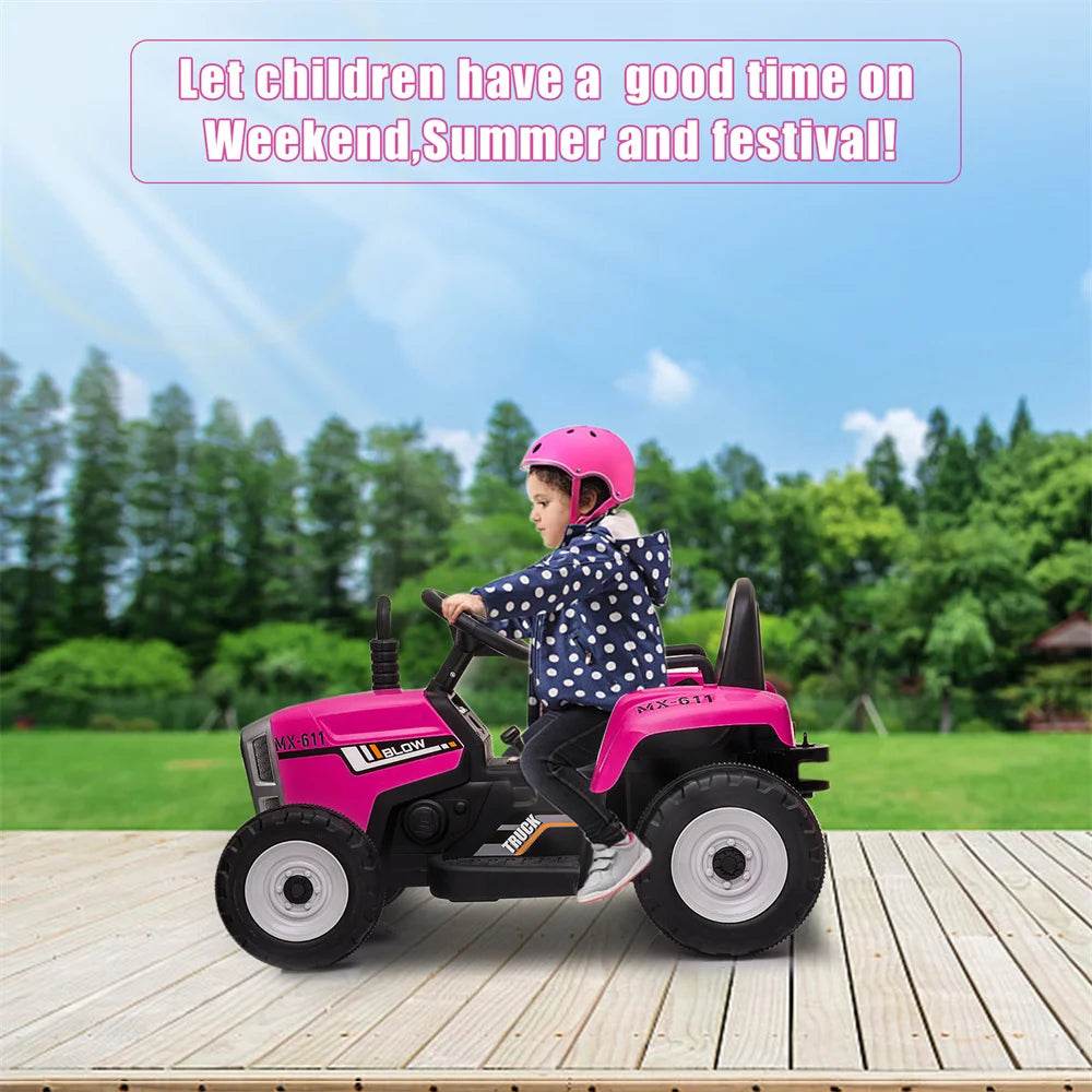 12V Kids Electric Ride on Tractor Car & Trailer W/MP3 Player & LED Light Remote Control Battery Powered Gift for Xmas - MarvelouStoree