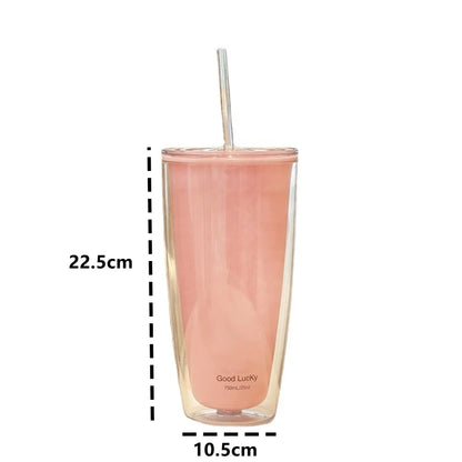 750ml Plastic Straw Cups Double-Layer with Straw Large Capacity Reusable Water Bottle for Drinking Coffee Mug Juice Milk Cup