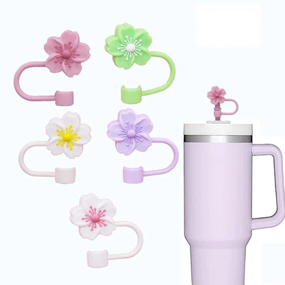 10mm/0.4in Flower Shape Straw Cover Compatible with Stanley 30&40 Oz Tumbler Soft Silicone Flower Straw Cover Straw Lid