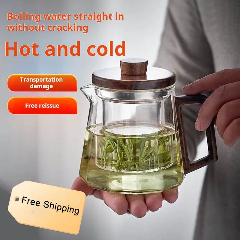 Heat Resistan Glass Wooden Handle Tea Sets Puer Kettle Coffee Pot Gas Stove Electric Pottery Stove To Boil Teapot 800ML