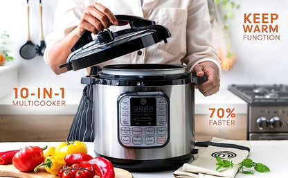 Electric Pressure Cooker 10 in 1 Multifunctional, Slow Cooker, Rice Maker, Programmable with 18 Cooking Presets, Non-Stick, 6 Qt