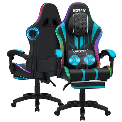 Ergonomic RGB Massage Gaming Chair w/ bluetooth Speakers Footrest Office Chair - MarvelouStoree