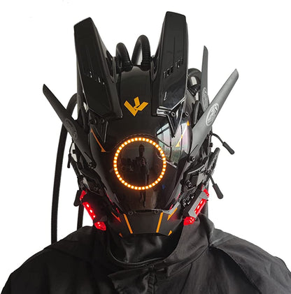 JAUPTO Cyberpunk mask  round lights with woven masks role-playing Halloween suitable for party music festival accessories