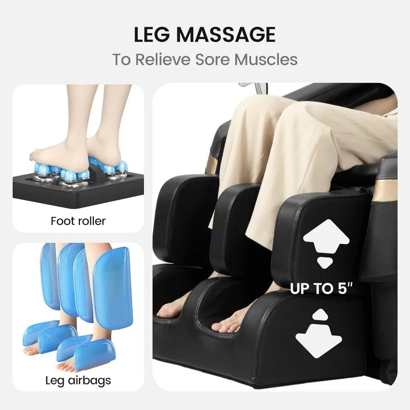 Real Relax 2024 Massage Chair Zero Gravity Full Body Airbags, 8 Fixed Points Massage Rollers with 6 Auto Modes, Bluetooth, Foot