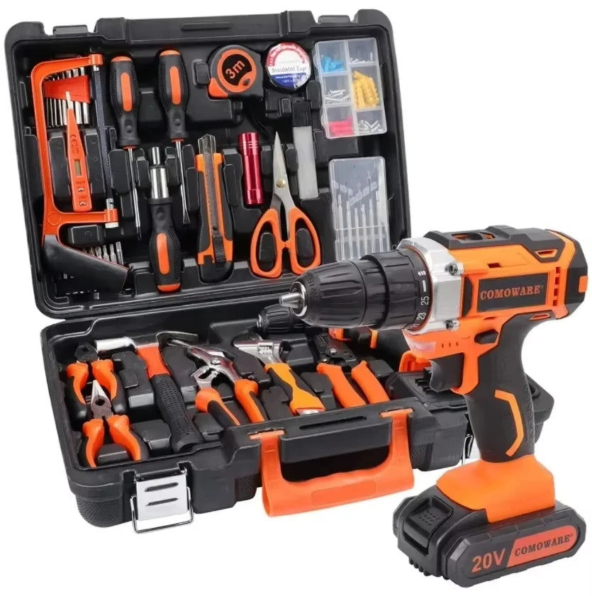 Low price 120 Pcs Home Tool Kit with Drill 20V Power Drill Cordless Set 25+1 Clutch Tool Sets for Household Tool Set Metal