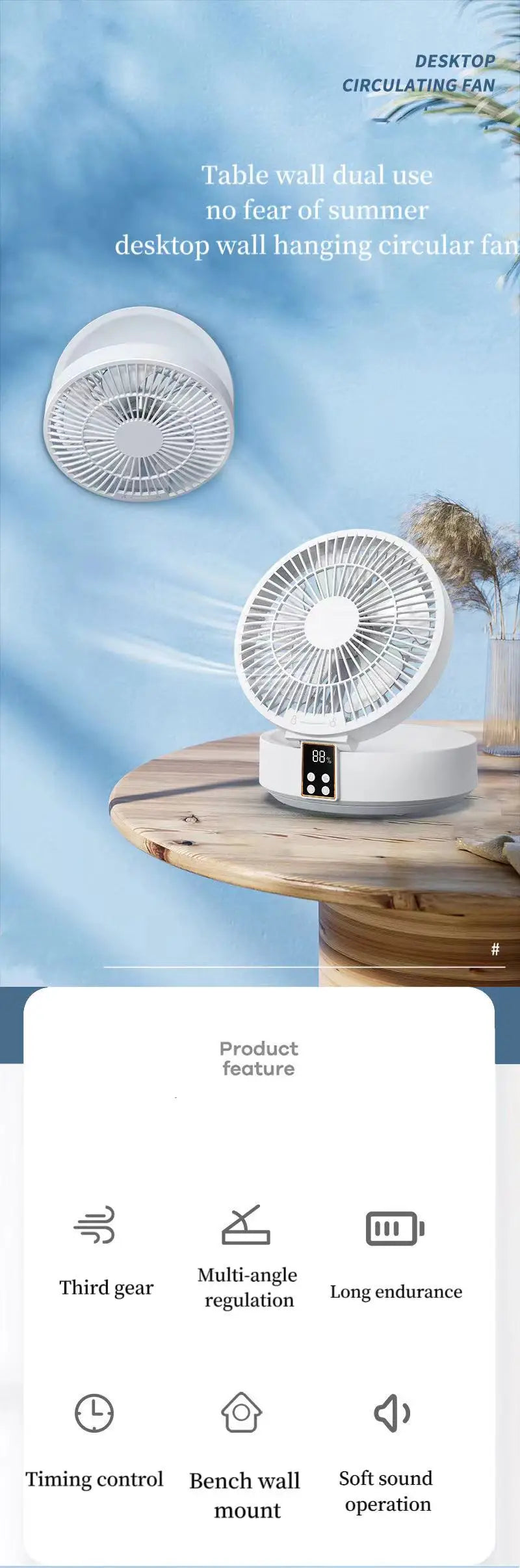 Fan with Remote Control 2023 Portable Wall-hanging Rechargeable Usb Electric Folding Fan Nightlight Air Cooler Household