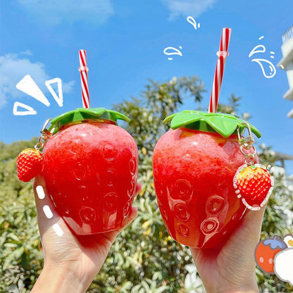 500 ml Water Bottle Cup With Straw Cute Strawberry Shape Leak-Proof Tumbler Juice Mug Drinking Tools Drinkware Photography Pops