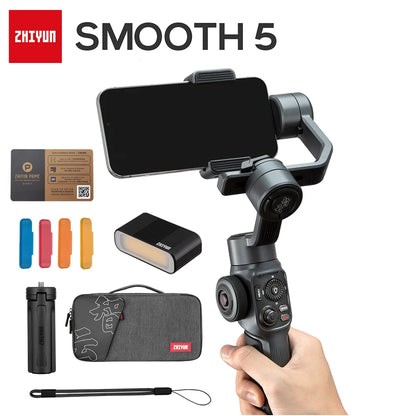 Zhiyun Smooth 5 Smartphone 3-axis Handheld Stabilizer Gimbal Covered with Grip Tripod for iPhone / Samsung / Huawei /Xiaomi