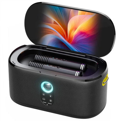 Bluetooth Speaker with Microphone,2 Wireless Self-Charging Mics with EQ Autotune for Singing,10.1 inch Screen for Lyrics Display