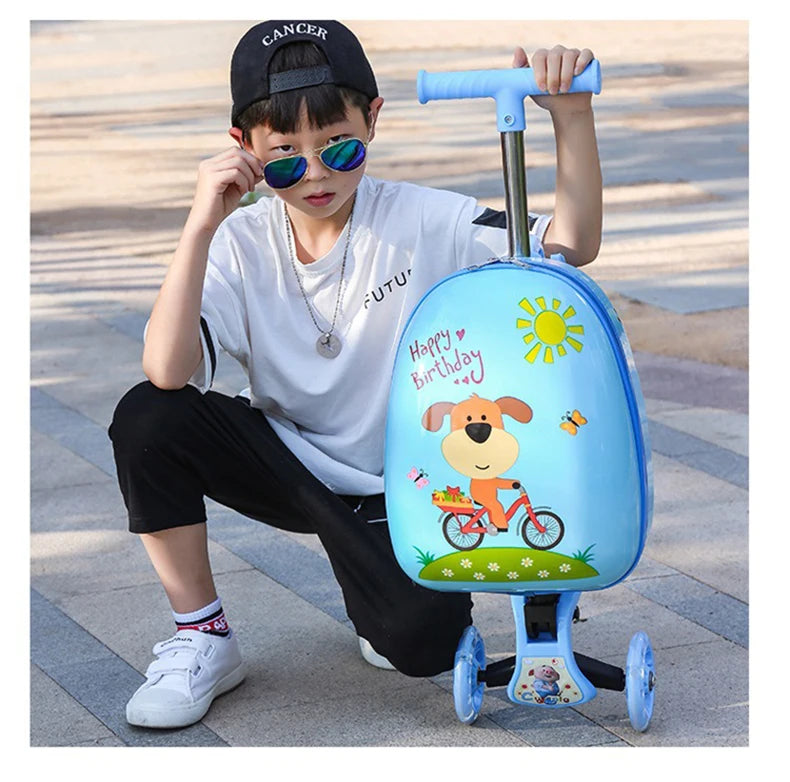 New cute skateboard suitcase scooter children's trolley luggage box 16 " boys and girls lovely carry-on bag student travel case