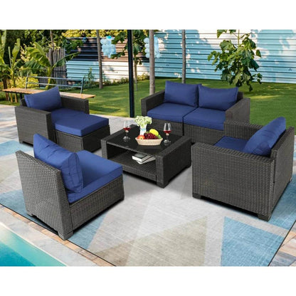 7 Pieces Patio Furniture Sets Conversation Sets Balcony Furniture Outdoor Sectional for Backyard Lawn Garden Porch Poolside - MarvelouStoree