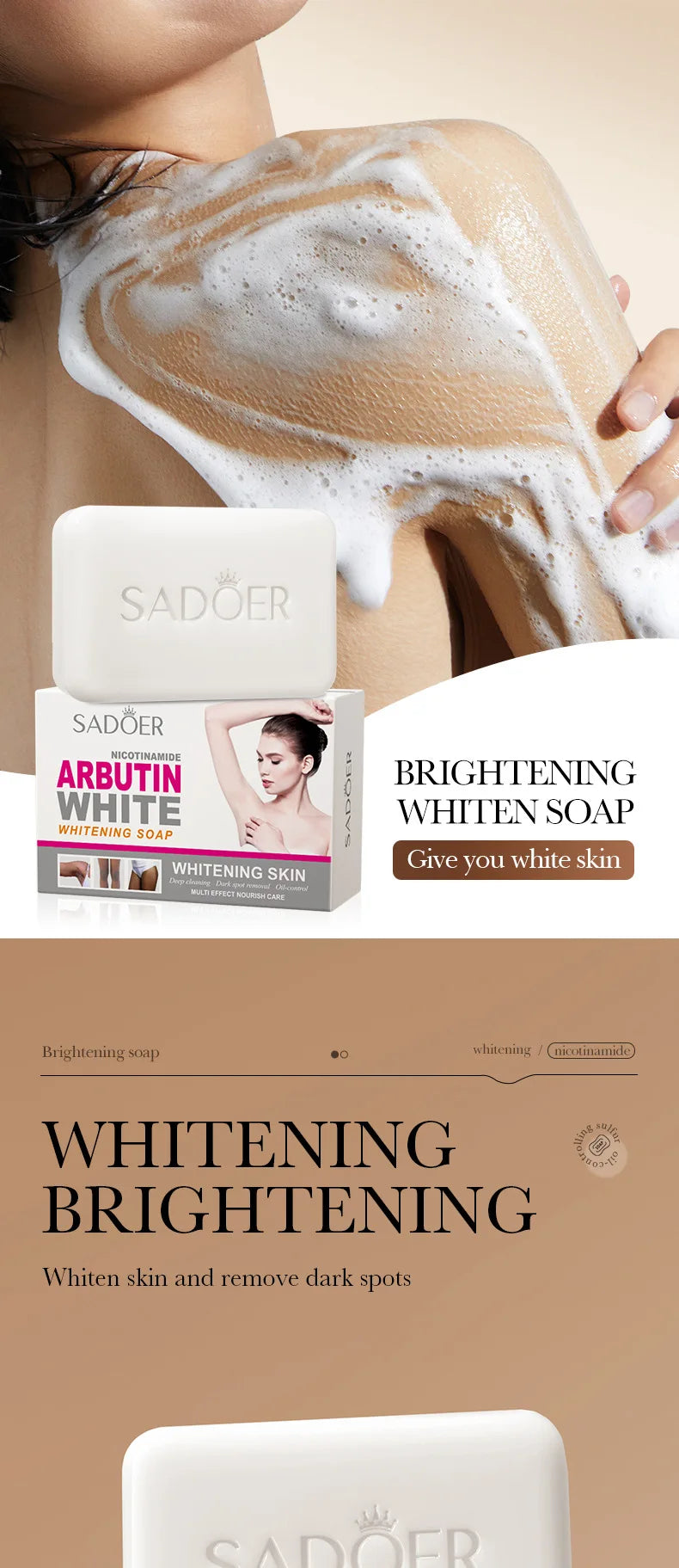 SADOER Niacinamide Arbutin Facial Soap Moisturizing Brightening Deep Cleansing Body Face Wash Foam Facial Cleanser Handmade Soap