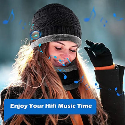 Bluetooth Beanie music Hat bluetooth headphones Winter Warm Knitted Fleece Hat with soft Scarf Handsfree call Outdoor Sports