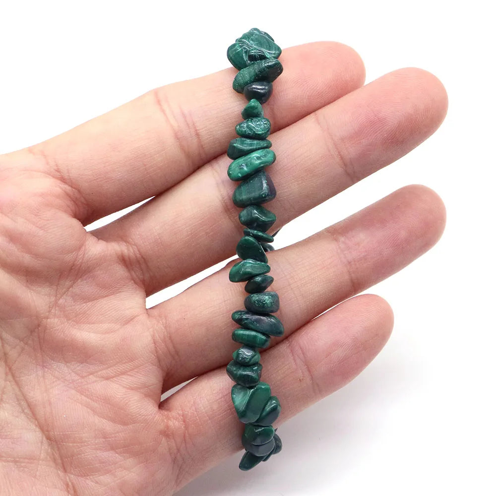 Natural Malachite Turquoise Quartz Bracelets Protection for Men Woman Reiki Healing Crystal Bracelets Chip Beads Chakra Stone