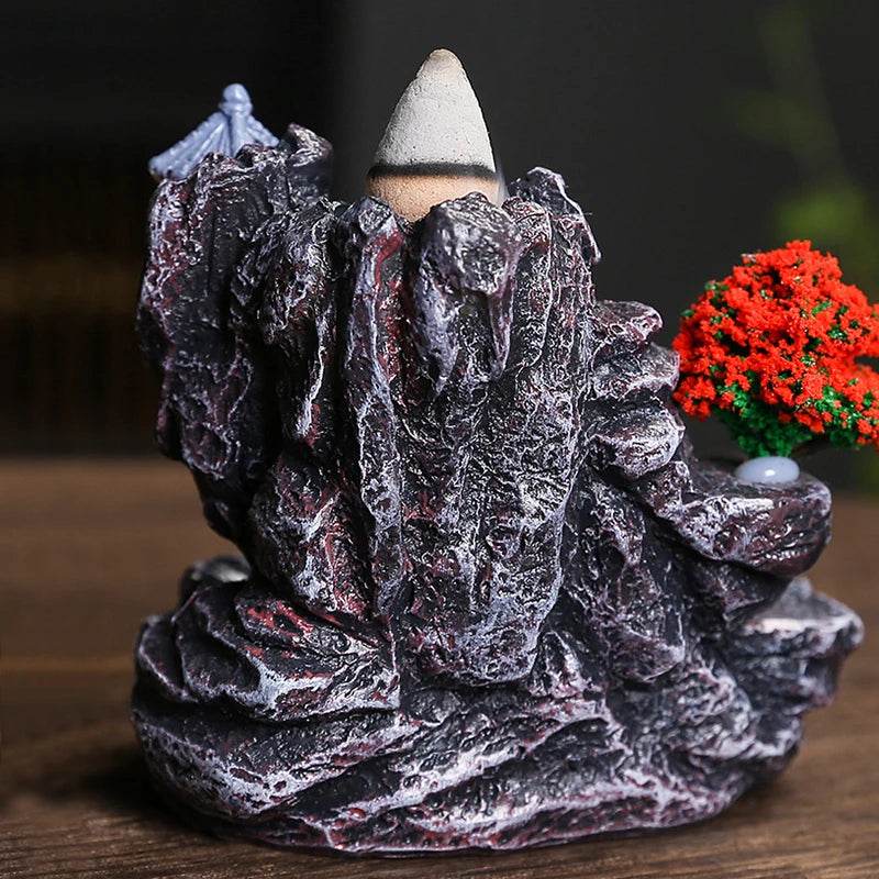 Creative High Mountain Flowing Resin Back Flow Incense Holder Waterfall Incense Burner Home Indoor Decor Aromatherapy Ornament - MarvelouStoree