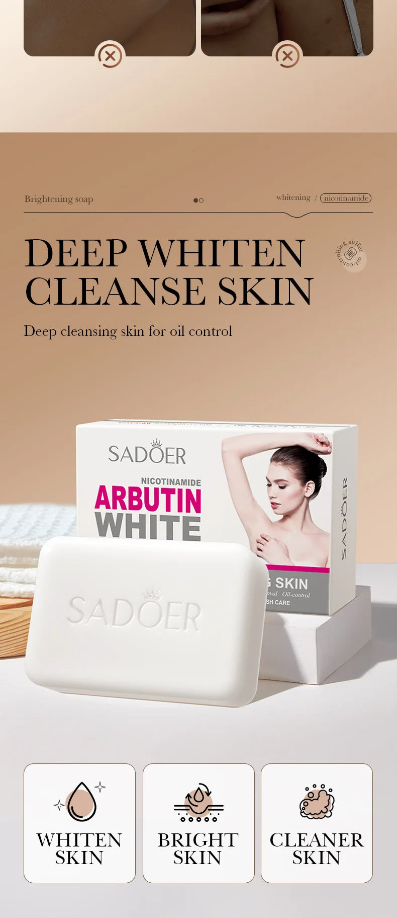 SADOER Niacinamide Arbutin Facial Soap Moisturizing Brightening Deep Cleansing Body Face Wash Foam Facial Cleanser Handmade Soap