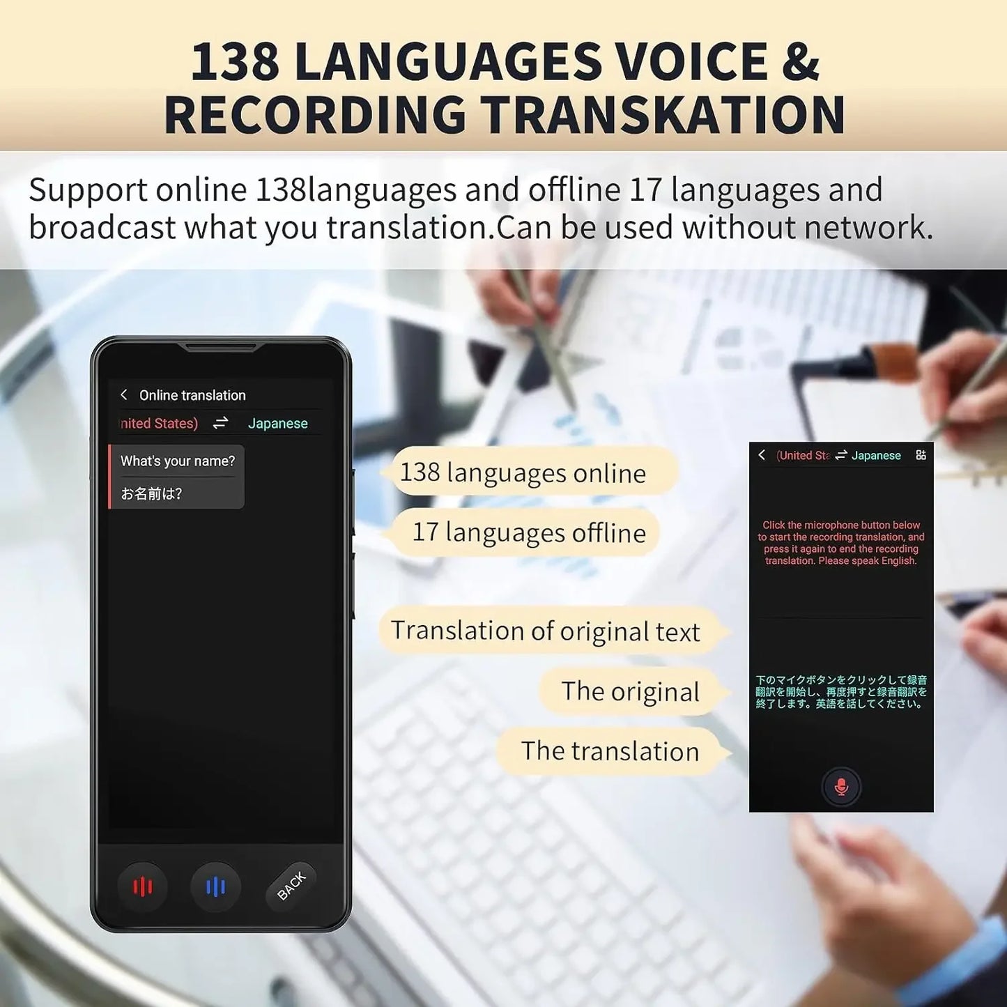 Smart AI ChatGPT Voice Assistant Accurate Translator Touch Screen Support 140 Languages Photo Offline Record Fast Translation