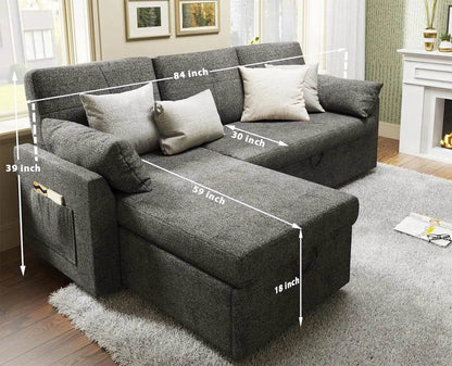 Sleeper Sofa Bed 2 in 1 Pull Out Couch Bed with Storage Chaise for Living Room Pull Out Bed - MarvelouStoree