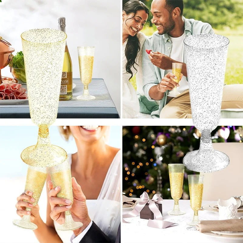 25pcs 150ml Disposable Cups Sparkling Champagne Bar Cups Plastic Champagne Flutes Clear Toasting Glasses for Weddings Party