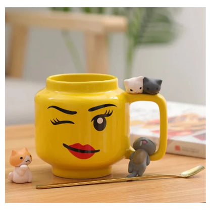 Cartoon Ceramic Mug Cup 250ML with Cute Impish Expression Figure Head Pattern Coffee Milk Tea Drinkware for Couple Friend Family