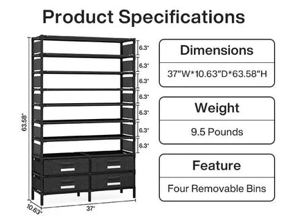 Tribesigns 10 Tier Shoe Rack Organizer with 4 Bins Drawers, 50 Pairs Shoe Racks Free Standing Tall Shoe Shelf Storage Organizer