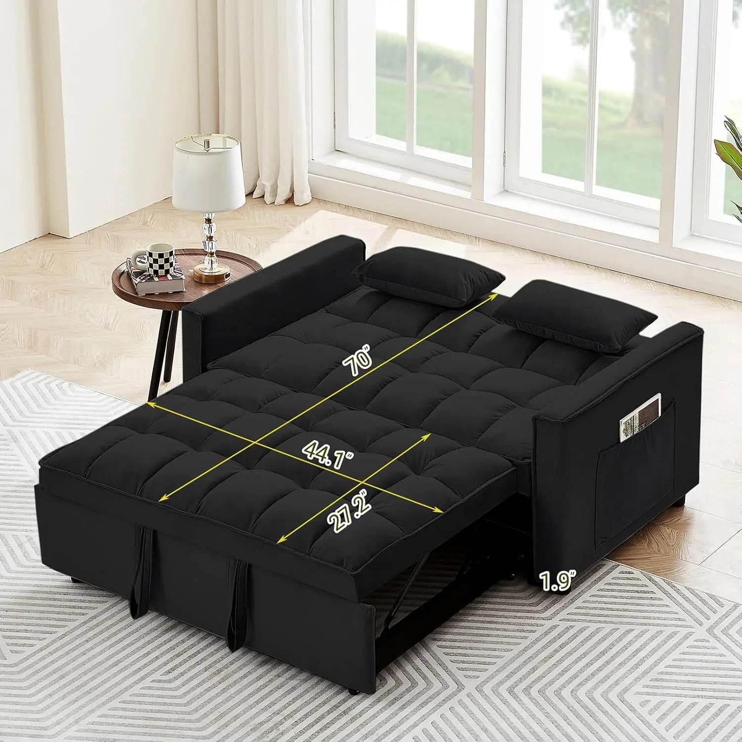 Convertible Sofa Bed, 3-in-1 Multi-Functional Velvet Sleeper Pull-Out Couch, 55'' Loveseat Bed Chaise Lounge with Adjustable - MarvelouStoree