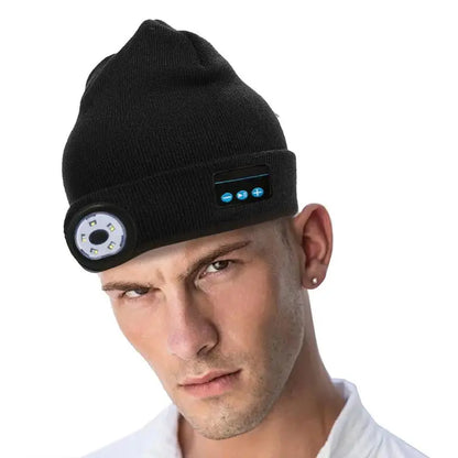 Microphone Headphone Music Smart Caps Beanie Knitted Plus Velvet Winter Hat With Headphone LED Wireless Bluetooth