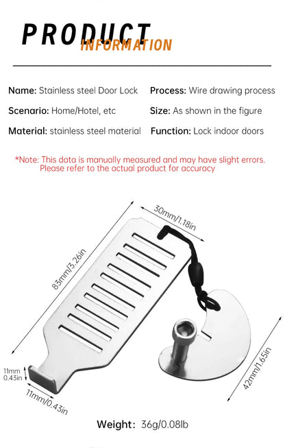 1pc Portable Door Lock Latch For Travel Safety No Drill Manual Hotel Room Jammer Students School Devices For Personal Protection