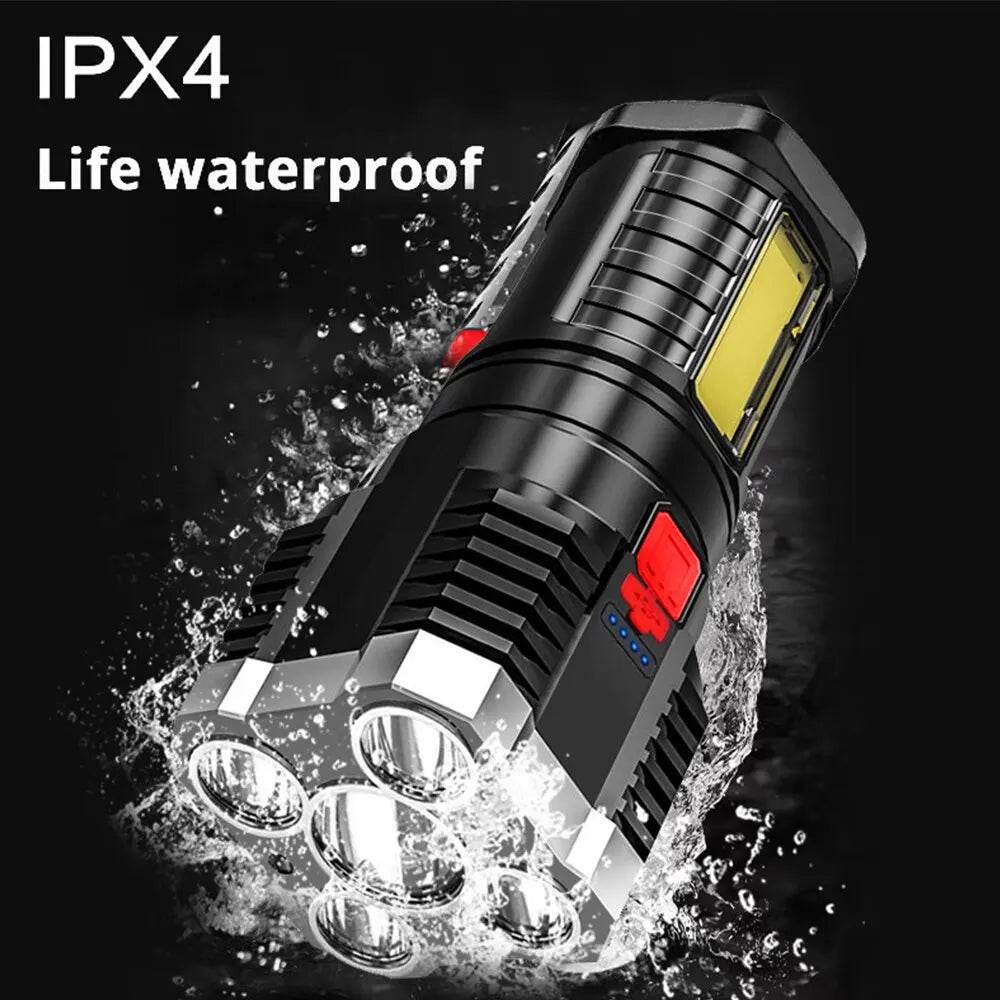 5LED High Power Led Flashlights Rechargeable Camping Spotlight with Side Light 3 Lighting Modes for Camping Adventure Outdoor - MarvelouStoree