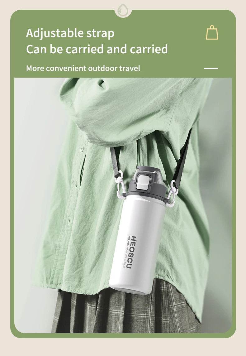 316 Stainless Steel Thermos Bottle Outdoor Portable Leak-proof Water Bottles with Straw Lid Sport Vacuum Flask Bottle 600/800ML - MarvelouStoree