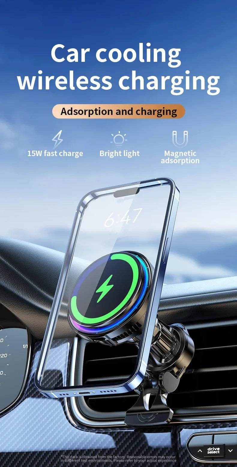 15W Ice Cooling Magnetic Wireless Car Charger Fast Charging Station For iPhone 15 14 13 Pro Max MacSafe Car Phone Holder Stand - MarvelouStoree