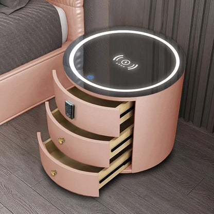 Round Bedside Table Nightstands Intelligent Audio Password Fingerprint Wireless Charging Wood Home Bedroom Chevet De Lit Meuble