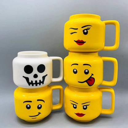 Cartoon Ceramic Mug Cup 250ML with Cute Impish Expression Figure Head Pattern Coffee Milk Tea Drinkware for Couple Friend Family