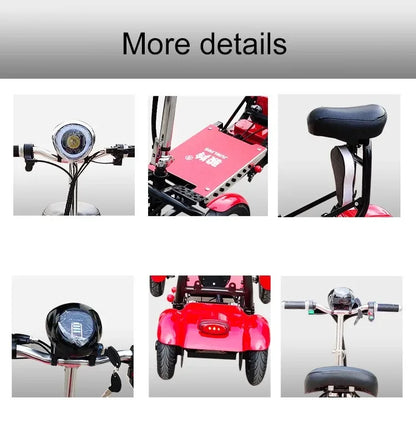 Foldable Mobility Scooter Adults Portable Electric Scooter 500W36V15AH Leisure Tricycle Mini Small Parent-child 4 Wheel Elderly