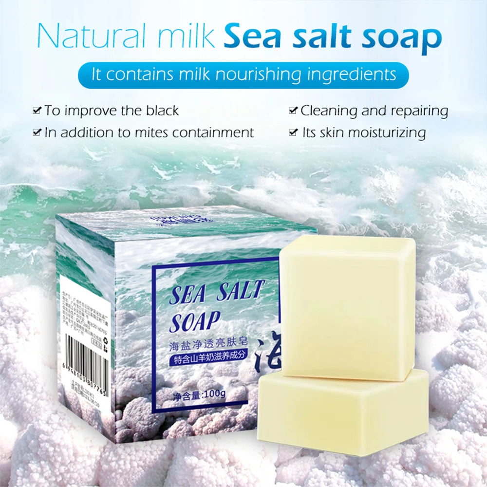 Sea Salt Soap Moisturizing Soap Natural Milk Sea Salt Soap Remove Pimple Pores Acne Treatment Face Care Foaming Net