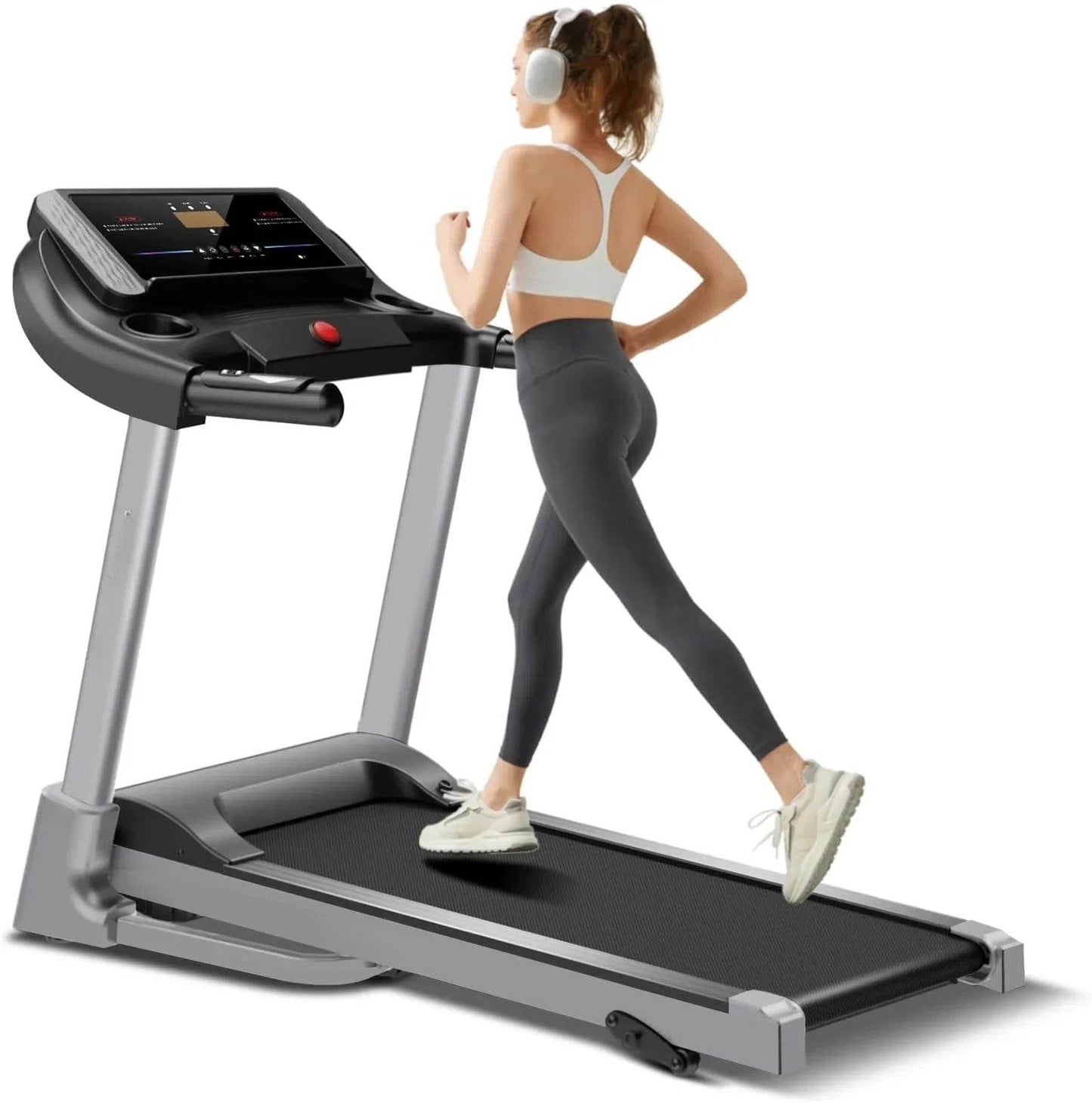 Treadmill Folding Incline with Pulse Sensors, 3.0 HP Quiet Brushless, 8.7 MPH, 300 lbs Capacity, Fitness Home Auto Treadmill - MarvelouStoree