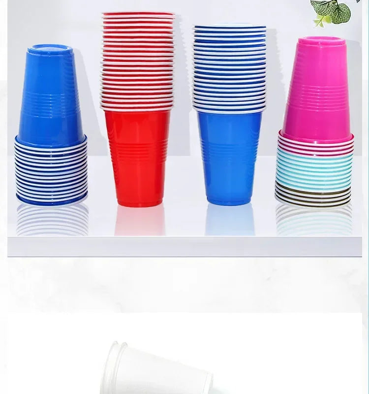 50PCS 16OZ Plastic Party Cups in Red Blue for Drinks, Soda, Punch, Barbecue, Cola or Water Disposable