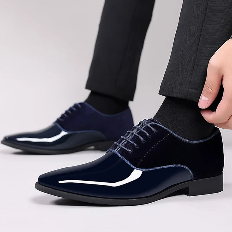 Classic PU Patent Leather Shoes for Men Casual Business Shoes Lace Up Formal Office Work Shoes for Male Party Wedding Oxfords