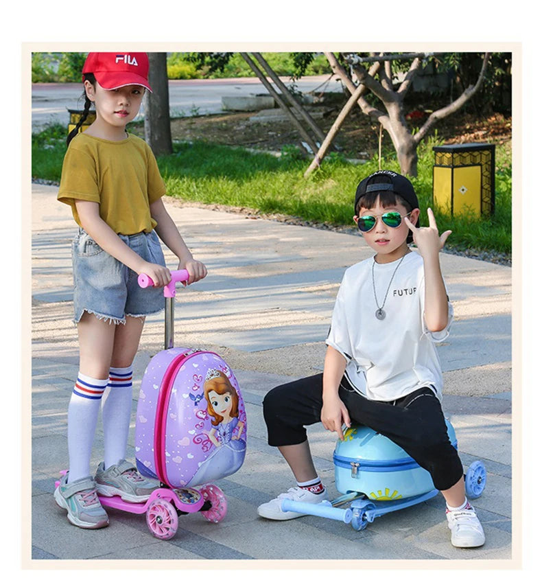 New cute skateboard suitcase scooter children's trolley luggage box 16 " boys and girls lovely carry-on bag student travel case